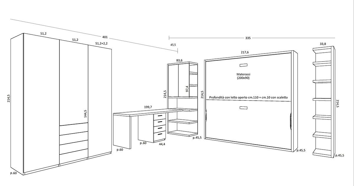 W5 – Flap bunk bed / Misure