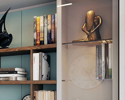 Armadio con anta a VETRO e ripiani in cristalloWardrobe with GLASS door and crystal shelves.